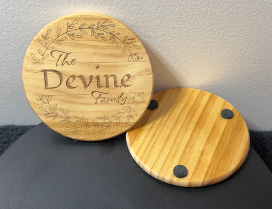 Personalized Wooden Coaster Set (Round or Square)