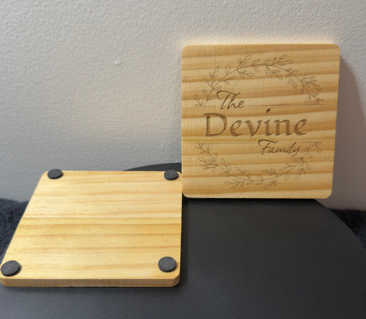 Personalized Wooden Coaster Set (Round or Square)